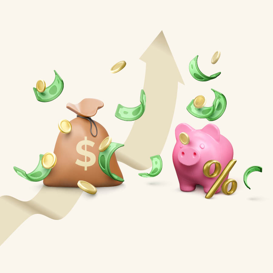 Graphic of piggy bank and money bag.