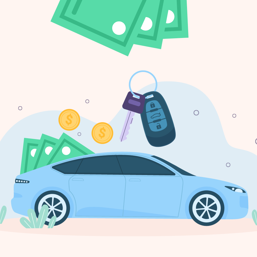 Car with money and keys.